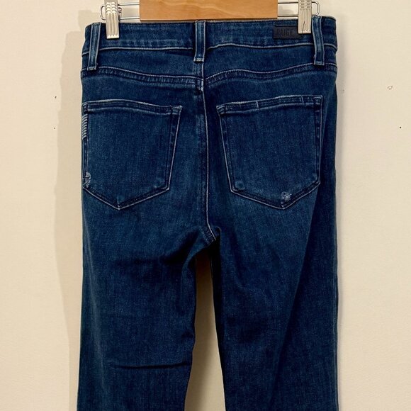 Paige Premium Denim High Rise Laurel Canyon Jeans — Dark Wash Slit Flare (W 24) - Picture 2 of 8